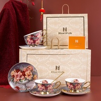 Service à thé et café en céramique motif rose, avec soucoupe, design vintage élégant et luxueux pour le thé de l'après-midi