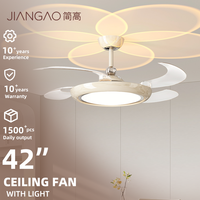 Ventilateurs de plafond rétractables invisibles modernes JianGao de 42 pouces de haute qualité avec lumière et télécommande pour la maison et la chambre à coucher