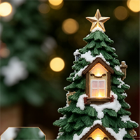 Figurine de maison de Noël lumineuse à LED avec figurine de Père Noël en résine, décoration de table pour les fêtes, pour la maison et le salon