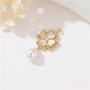 Pendentif micro-incrusté de zircon couleur or 14 carats Zhongxing, accessoires DIY, pendentif trèfle à quatre feuilles, papillon, perle, pour collier - Product Image 3