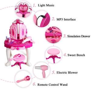 Kids Pretend Play Beauty Makeup <strong>Vanity</strong> <strong>Table</strong> Set with Infrared Sensing Magic Door Lights Music Mirror Stool Girls Gift - Product Image 4