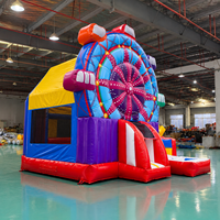 Château gonflable Ceyu Carnival avec toile de fond Grande Roue et toboggan Voiture Color Ride pour fête foraine, installation facile