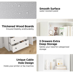 Custom High Quality 70 Inch White Tiered Shelf Standard <strong>Bookcase</strong> Cabinet with Drawers Open Shelves Storage Bookshelf - Product Image 3