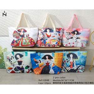 Sac fourre-tout imprimé numérique motif peintre de la beauté 56x36x17cm avec bandoulière en sangle et petite pochette pour la plage - Product Image 1