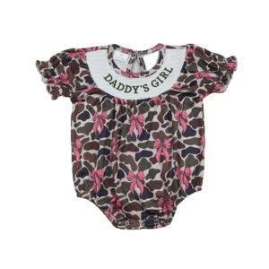 SR3105 RTS Mameluco para Bebé Niña con Estampado de Camuflaje Rosa y Lazos, Estilo 'Niña de Papá', Mameluco al por Mayor para Niñas, Mono con Mangas con Volantes, Conjunto Infantil - Product Image 1