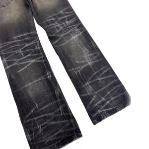<span class=keywords><strong>Jeans</strong></span> Neri Personalizzati da Uomo <span class=keywords><strong>Slim</strong></span> Fit Svasati Strappati con Patch Riparati Effetto Nido d'Ape e Dettagli Irregolari Stile Streetwear Y2K - Product Image 5