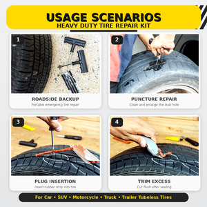 Kit d'outils de réparation de pneus pour <span class=keywords><strong>voiture</strong></span>, camion et moto, kit de réparation de crevaison robuste tout en métal - Product Image 4