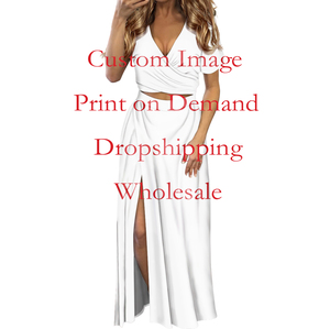 เดรสผู้หญิงคอลเลคชั่นใหม่ปี 2020 ขายส่ง เสื้อผ้าผู้หญิง เดรสผ่าข้าง ลายดอกฮิบิสคัสโพลินีเซียน แขนสั้น คอวี - Product Image 6