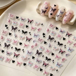 Pegatinas de Uñas 5D con Mariposas en Relieve, Degradado Rosa y Negro, Alas, Corazones y Estrellas, Autoadhesivas, Estilo Coquette Y2K, Decoración de Uñas - Product Image 1