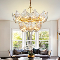 Lustre en verre texturé coquille avec bras en cuivre, lampe suspendue décorative en cristal pour salle à manger, chambre, villa