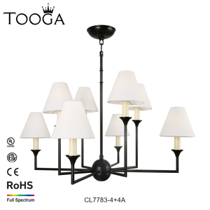Lámpara de Araña Redonda Moderna de Lujo con 8 Luces de Latón y Pantalla de Tela, Lámpara Colgante de Interior para Hotel, Sala de Estar, Restaurante - Product Image 1