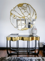 Sassanid OEM fait à la main moderne italien de luxe salon regard rond mural miroir Console en laiton