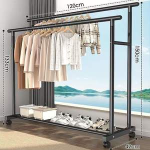 מתלה ייבוש כפול נייד לסלון ולחדר שינה, עשוי ברזל, עומד על הרצפה, לאחסון בגדים ומעילים בתוך הבית. - Product Image 6