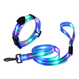 Guinzaglio per cani in PVC morbido interno Nylon impermeabile 5V USB guinzaglio e collare per cani in gomma addebitabile led para perros LED Light up collare per cani