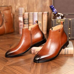 Botas Chelsea de Hombre con Punta Cuadrada, de Cuero Genuino, Estilo Británico, con Cremallera Lateral, Suela Gruesa, Botines Casuales de Media Caña, a la Moda - Product Image 4