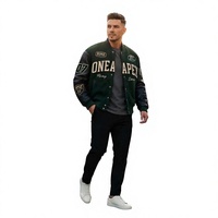 Blouson d'hiver pour homme en toile noir et vert avec manches en cuir, style Letterman, Bomber, Motorsport, Streetwear, personnalisable, vente en gros
