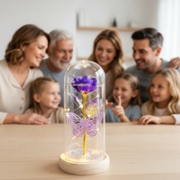 Meilleure Vente : Rose Éternelle Faite à la Main sous Cloche en Plastique Haute Transparence – Cadeau Fête des Mères avec Papillon
