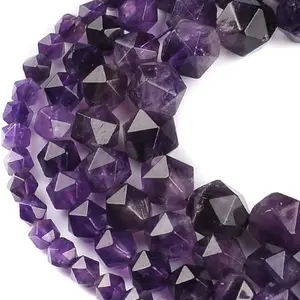 Round Diamond Faceted Amethyst Gemstone Beads