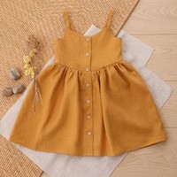 Robe en coton et lin pour filles, style boutique, sans manches, boutonnée, douce, pour bébés, robe de princesse blanche, vente en gros OEM/ODM