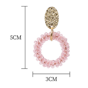 Boucles d'oreilles pendantes pour femmes, en cristal rose, strass, plaqué or, bijoux de fête tendance, boucles d'oreilles pendantes à la mode - Product Image 2