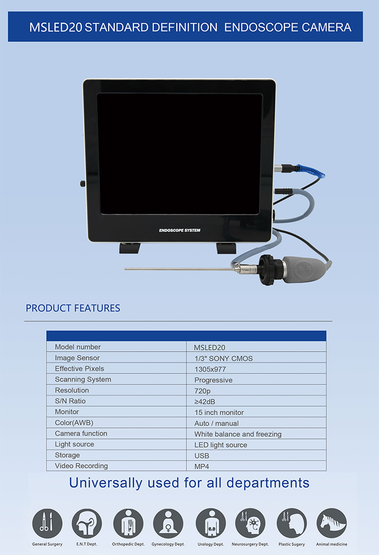Cámara de video portátil endoscopio cámara de endoscopio médico cámara endoscópica con monitor de pantalla HD