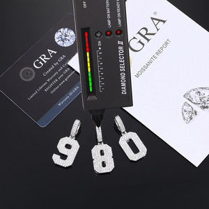Themed Number Pendant 925 Sterling Silver Moissanite Inlay Everyday Wear Hip Hop Style - Product Image 2
