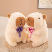 Peluche Capybara Kawaii avec sucette, jouet en peluche doux et moelleux tenant un bonbon, Capybara relaxé, cadeau d'anniversaire pour filles
