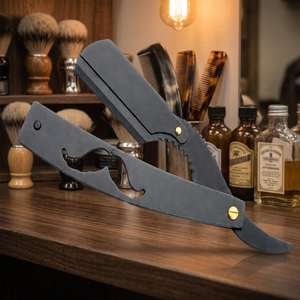 Foldable Straight <b>Razor</b> Handmade Shaving <b>Razor</b> Mustache Cutout Stainless Steel Blade Custom Handle Black Powder Body Face <b>Bikini</b> - Product Image 4