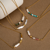 Collier de perles d'eau douce baroques naturelles avec chaîne à billes en or 18 carats et perle cœur, bijoux délicats superposés style bohème pour femme