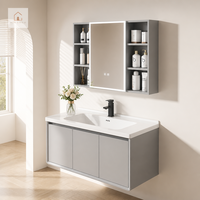 Mueble de Baño Moderno y Elegante XINGRUO, de Madera Contrachapada Gris, para Montar en la Pared, con Lavabo de Cerámica y Gabinete de Almacenamiento, Ideal para Espacios Pequeños