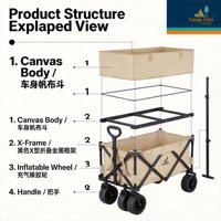 Chariot pliable à quatre roues en acier inoxydable avec filet, capacité de charge de 100 lb, idéal pour les courses, les sorties et les pique-niques (OEM)