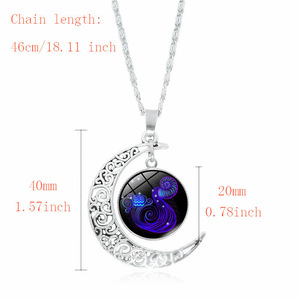 Venta al por mayor de moda plata 12 Zodiaco astrología galaxia y luna creciente colgante de cuentas de cristal collar de regalo - Product Image 4