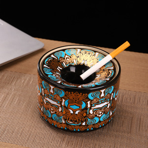 ศิลปะลึกลับสไตล์จีน ถาดเขี่ยบุหรี่เซรามิกทาโถวตี้ความจุขนาดใหญ่กันลมสำหรับตกแต่งสำนักงานพร้อมฝาปิด - Product Image 4