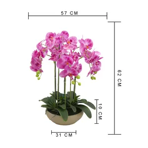 Mesa de plantas decorativas H62 W57cm, frasco de silicona sheed, orquídea artificial de Tailandia