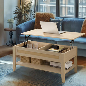 Mesa de Centro de Madera Rústica Rectangular Clásica con Almacenamiento y Tapa Elevable, Estilo Rabi Sabi, con USB, para Sala de Estar, Marca Kainice - Product Image 1