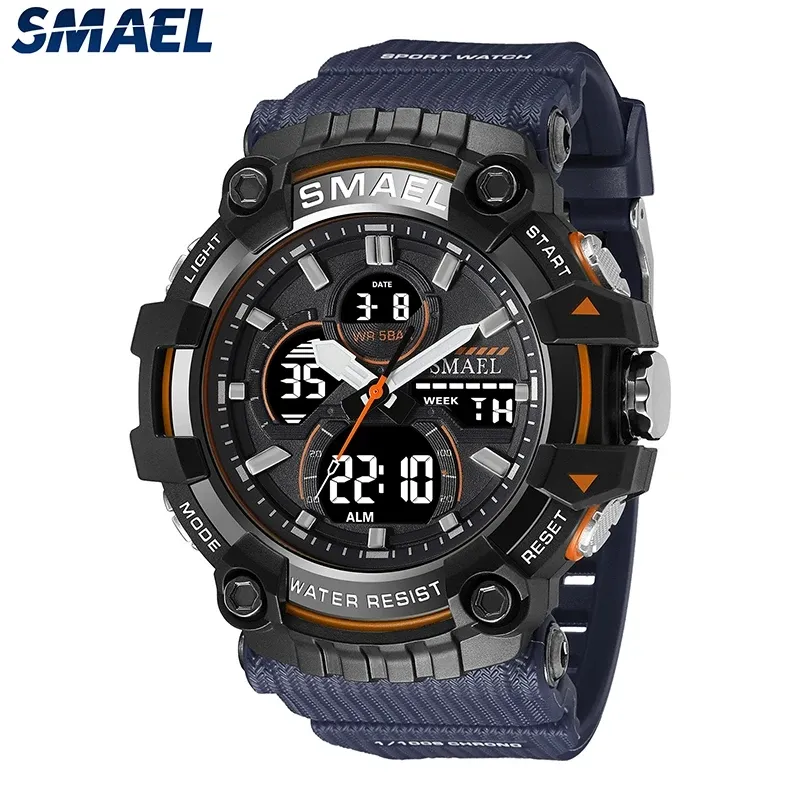 Smael 8079 Classic High Quality Chronograph Quartz Analog Display LED Watches Men Clock Digital Movement Auto Week Alarm