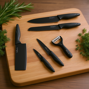 Haws 6 Piece <b>Knife</b> <b>Set</b> 5 <b>Knives</b> And 1 Peeler Black Coated Blades For Kitchen Use - Product Image 3