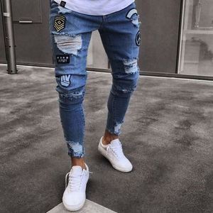 Pantalon moulant <span class=keywords><strong>en</strong></span> Denim pour <span class=keywords><strong>homme</strong></span>, pantalon à rayures, coupe Slim, anti-rides, longueur genoux, jean ajouré, extensible, Skinny, de motard - Product Image 4