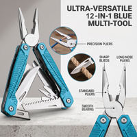 Coffret Cadeau Multi-usages 3-en-1 : Pince à bec effilé à lame en acier inoxydable et manche en aluminium bleu sarcelle, couteau de poche pliant, pour bricolage et usage industriel