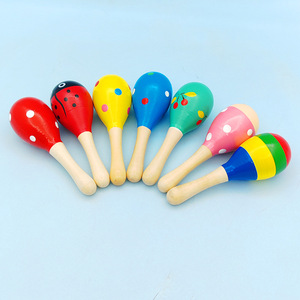 Maraca en bois miniature de dessin animé en gros pour enfants de 0 à 3 ans, jouet de percussion pour l'exercice de la préhension - Product Image 2