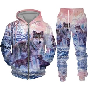 Nuovo Set Felpa con Cappuccio e Pantaloni della Tuta con Stampa 3D di <span class=keywords><strong>Lupo</strong></span>, Abbigliamento Casual Streetwear Autunnale con Zip, Personalizzabile - Product Image 2