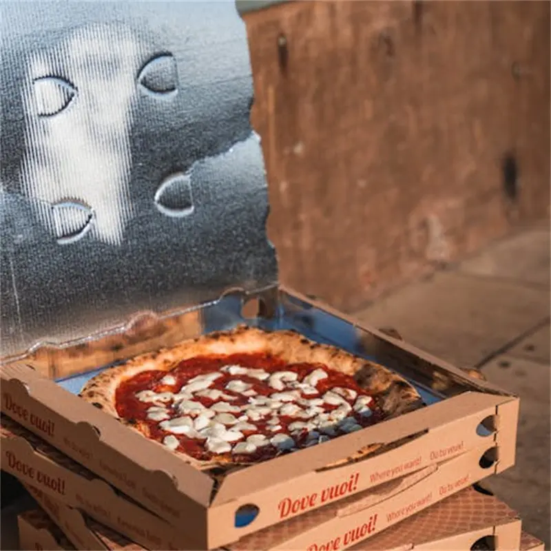 علب بيتزا من ورق الألومنيوم 12 بوصة علب تعبئة للوجبات السريعة الخارجية يمكن الطباعة عليها وتستخدم لمرة واحدة