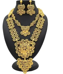 Индийский свадебный комплект ювелирных изделий, ожерелье, серьги для женщин, свадьба, позолота 24 карата