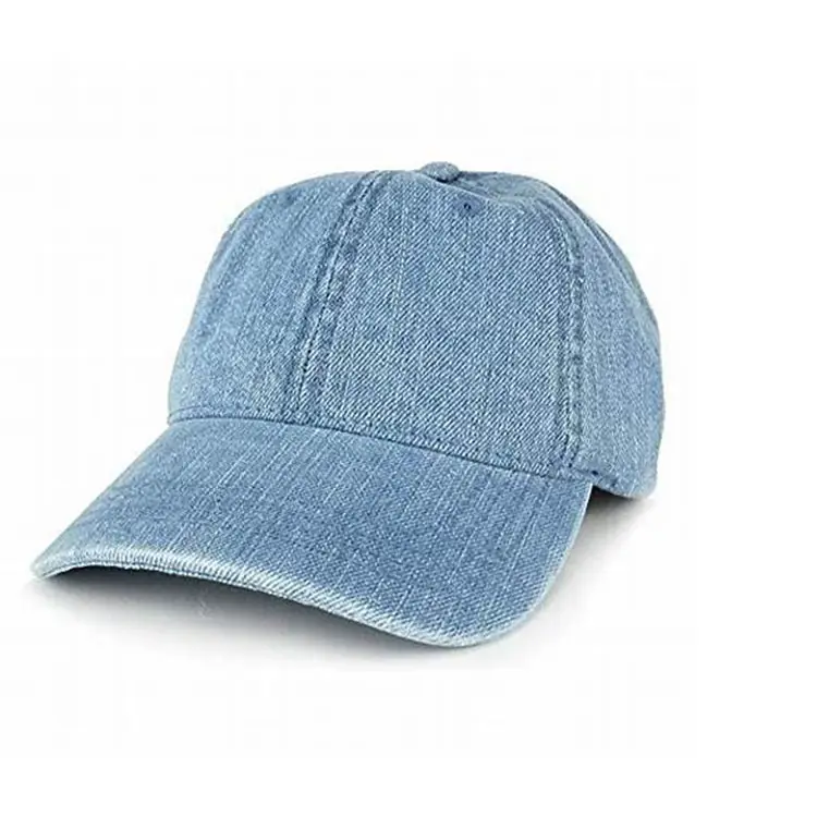 Custom 100% cotton blue denim 6 panels washed baseball dad cap hat