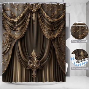 Cortina de Ducha de Poliéster con Estampado Digital Personalizado, Impermeable, al por Mayor, Moderna, con Diseño Ornamental Marrón - Product Image 3