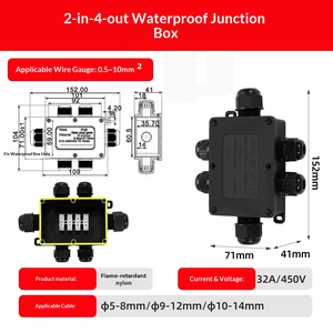 2-in-4-out IP68 <b>Waterproof</b> Junction <b>Box</b> 71x41x152mm Flame-retardant Nylon Cable Enclosure 32A 450V Terminal <b>box</b> - Product Image 2