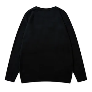 Remendo de malha bordado personalizado do chenille, pulôver de malha da cor preta do pescoço da tricotação 5gg