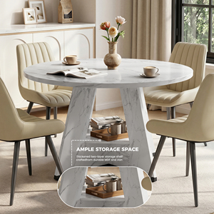Mesa de Comedor Redonda Moderna con Estante de Almacenamiento de Dos Niveles, Resistente al Agua y a los Arañazos, para 4-6 Personas, Uso Doméstico - Product Image 6