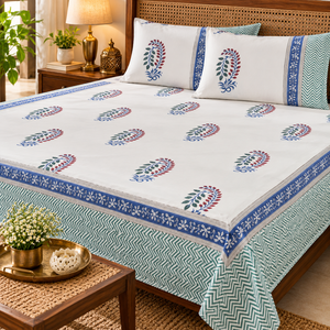Sábana Plana de Algodón Blanco Transpirable, Estampada a Mano, para Uso en Hoteles y Hogares, Decoración Textil de Cama Tradicional - Product Image 4