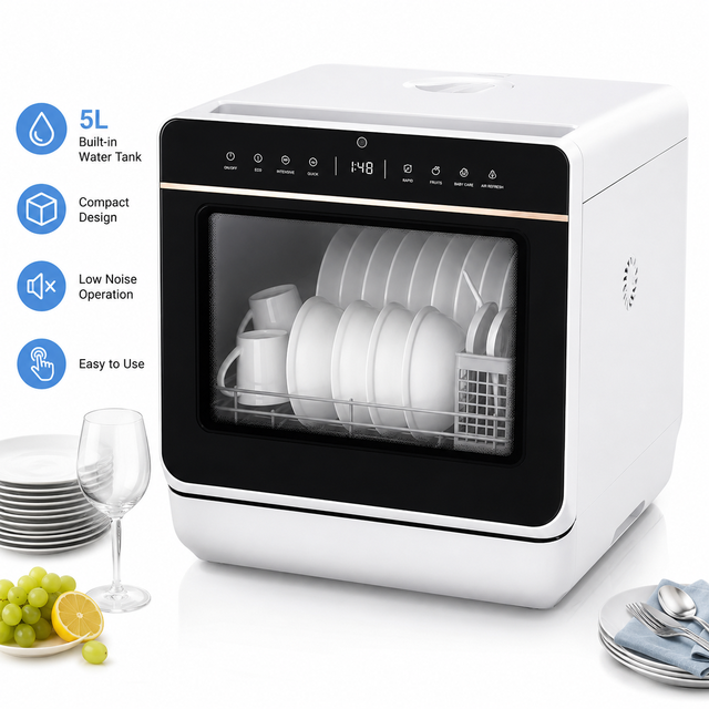 Portable Countertop Dishwasher Compact Mini Semi-Automatic Dishwasher Smart Clean for Household & Hotel Use